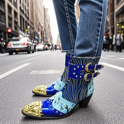 Stivali da uomo con tacco alto primaverile fibbia per cintura con rivetti a punta modello in vera pelle passerella di lusso aumenta il contatto sociale stivali alti