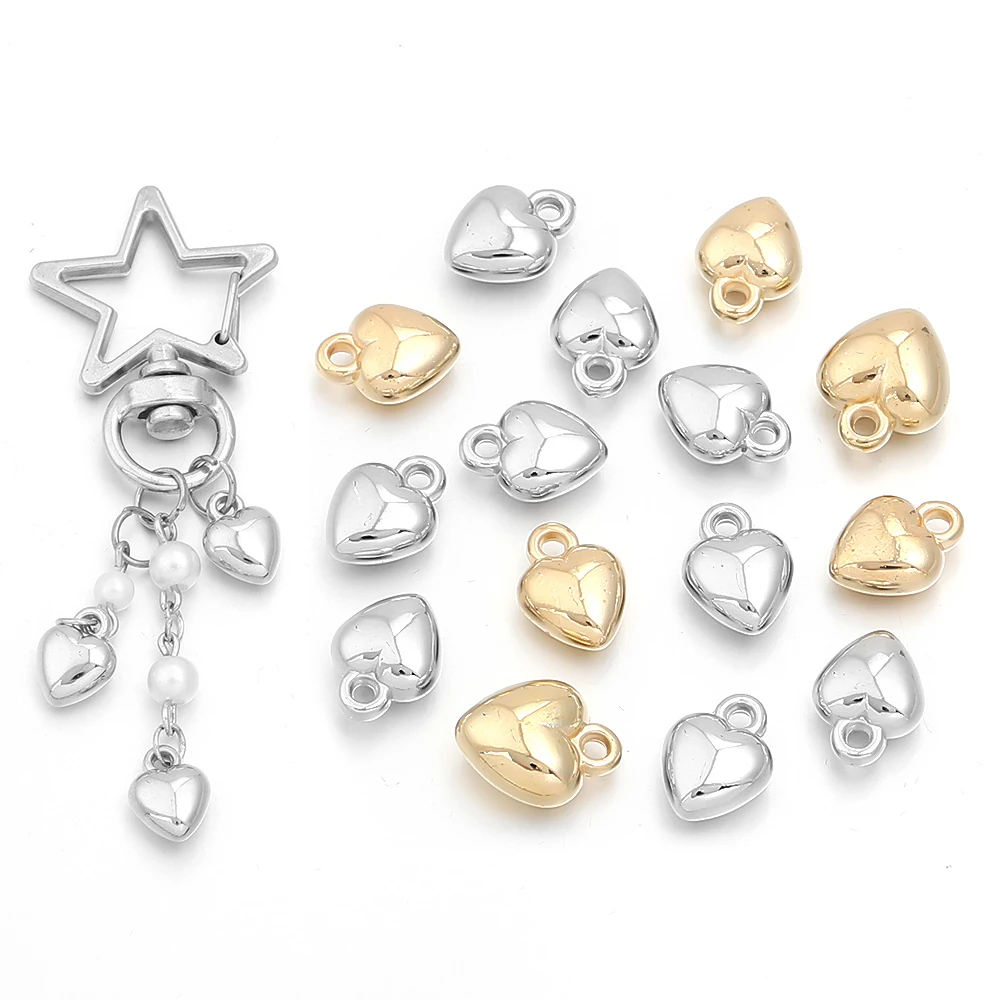100pcs Heart Bead Charm Gold Silver Plated CCB Plastic Small Pendant for DIY Jewelry Making Bracelet Necklace Earring Pendant view 5