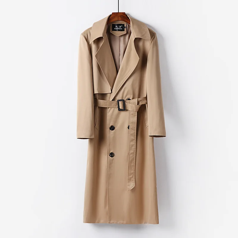 Men's Trench Coat Long British Double-breasted Coat Business Handsome Coat