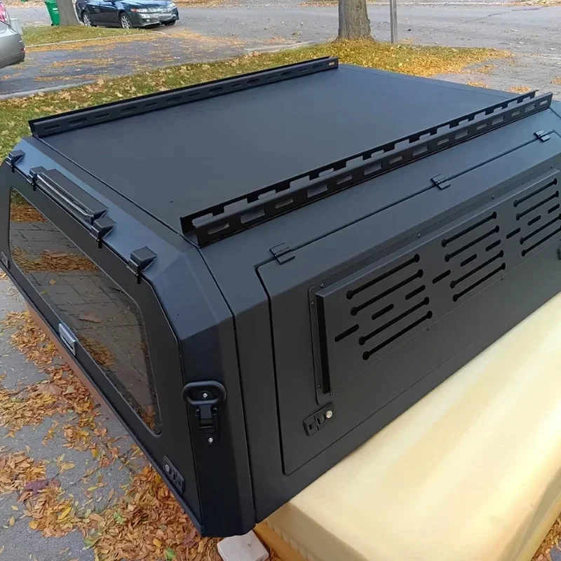 OE Fit Matte Black Aluminum Alloy Flat Roof Canopy Ready With Rack Rails 4X4 Overland Offroad Truck Bed Aftermarket