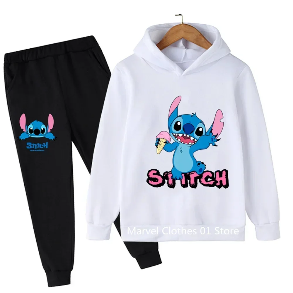 

New Girls Stitch Hoodie Set Kids Boys Long Sleeves Outfits 3-14 Years Children's Sets Baby Casual Tracksuit Hoodie + Pants Sets