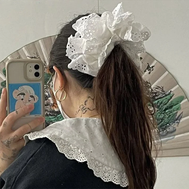 Solid Color Lace Large Intestine Headband 2024 New Hair Tie Headband Flower High-end Hair Accessory