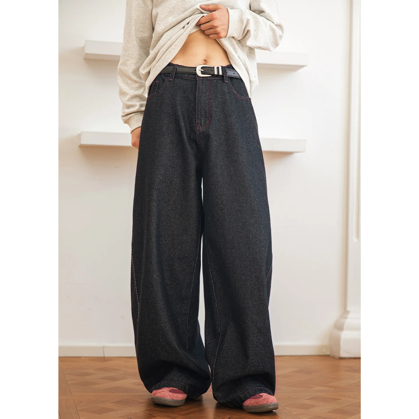 TFETTERS 2026 New Arrival American Retro Contrast Stitching Baggy Jeans Men Loose Leg Spring Casual Denim Trousers for Man