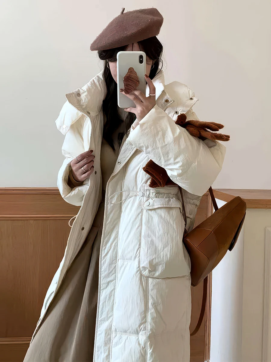 Cappotto Invernale Imbottito da Donna, Bianco Caldo, Versatile e alla Moda, Lunghezza Media, per il Pendolarismo