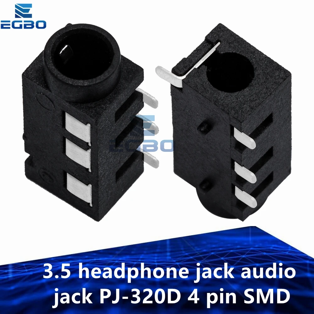 10PCS 3.5 headphone jack audio jack PJ-320D 4 pin SMD MP3 Accessories PJ320D