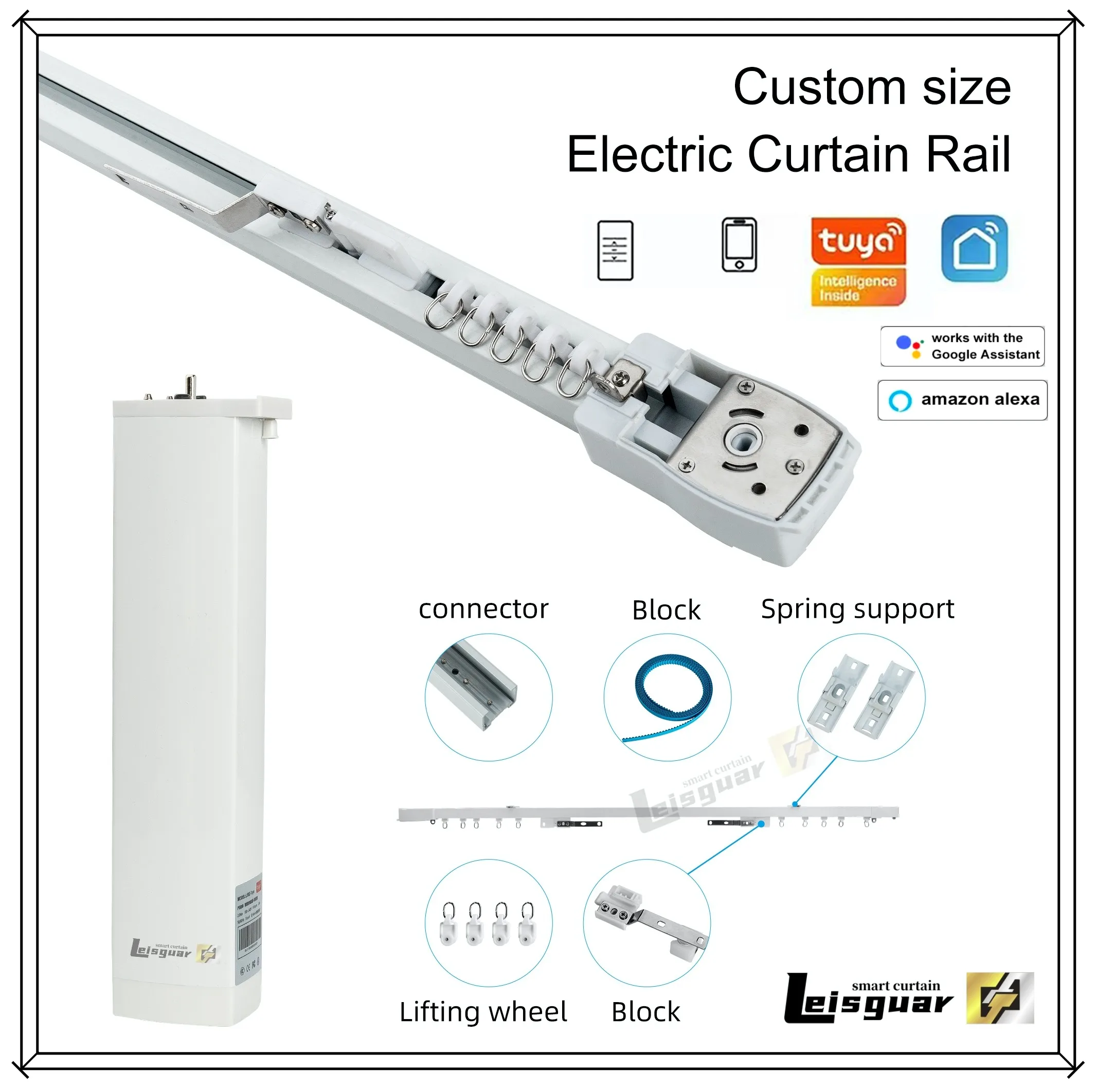 Tuya Wifi Zigbee Electric AI Curtain Support Alexa Google Alice Voice Control Smart Home System Motor Rail Custom Track Size Set