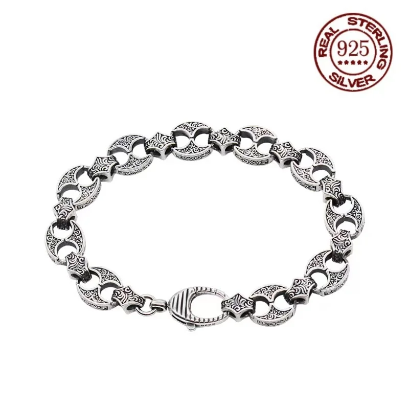 

2024 New S925 Silver Lobster Buckle Bracelet men's and women's bracelet Retro craft geometric design chain jewelry gift