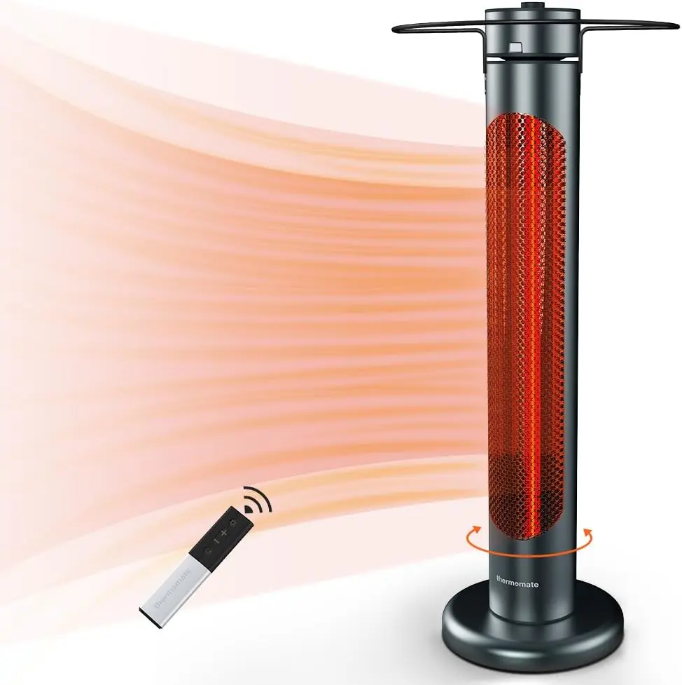 

thermomate Electric Patio Heater, 1500W IP65 Outdoor/Indoor Infrared Heater with Remote, 8 Heating Levels 8-Hour Timer & Oscilla