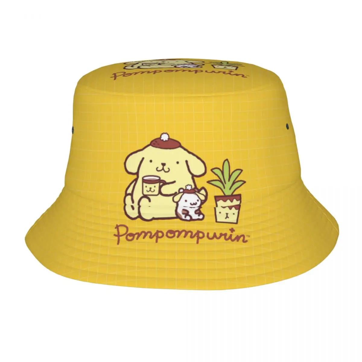 Sombrero de cubo con pompurin Sanrio para mujer, sombrero Bob para vacaciones, sombreros de escapada, ligero