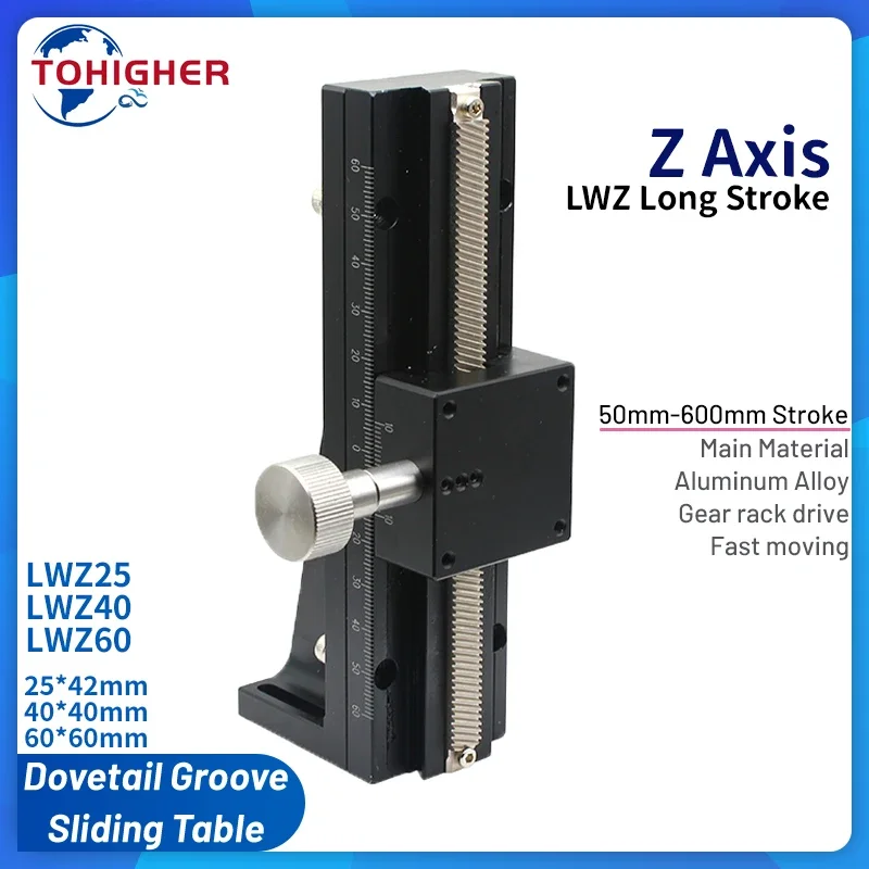 Z Axis Dovetail Lifting Linear Rail Guide Stage Long Stroke Fine-Tuning Manual Sliding Table Optical Displacement Platform Slide