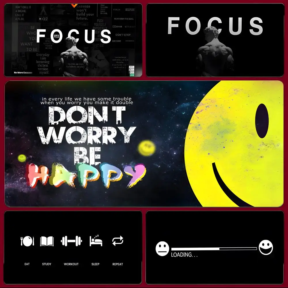 Graphic Typography Be Happy Mouse Pad Large Gaming Mousepad with Stitched Edges Thickened Desk Mat PC