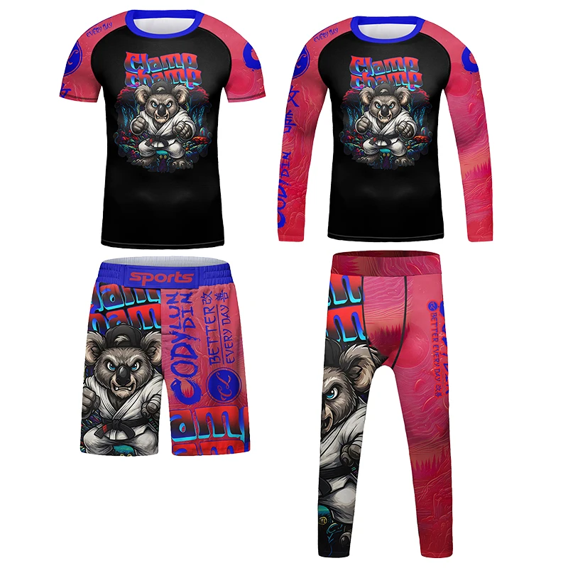 Hot Cody Kids MMA Muay Thai Jiu Jitsu Rashguard T-shirt+Shorts Sportswear Boys Children Boxing Clothing Basketball Running Sets