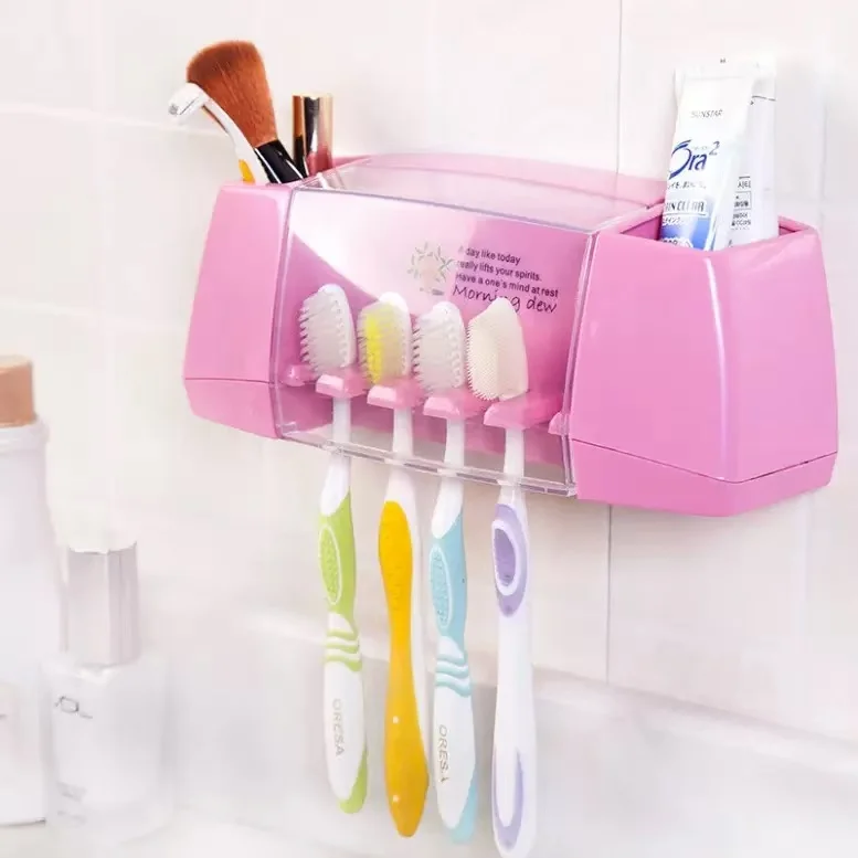 2 Colors Red Green Wall Mounted Bathroom Toothbrush Holder Dustproof Storage Rack