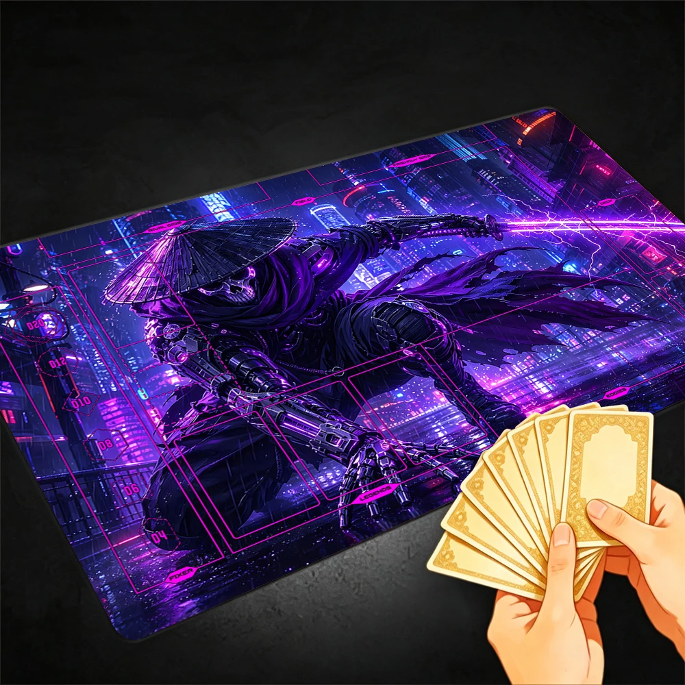 Skeleton Warrior Cyber PM TCG Playmat Magic Playmat with Stitched Edge Anti-slip base Gathering Gaming Mat Trading Card Game