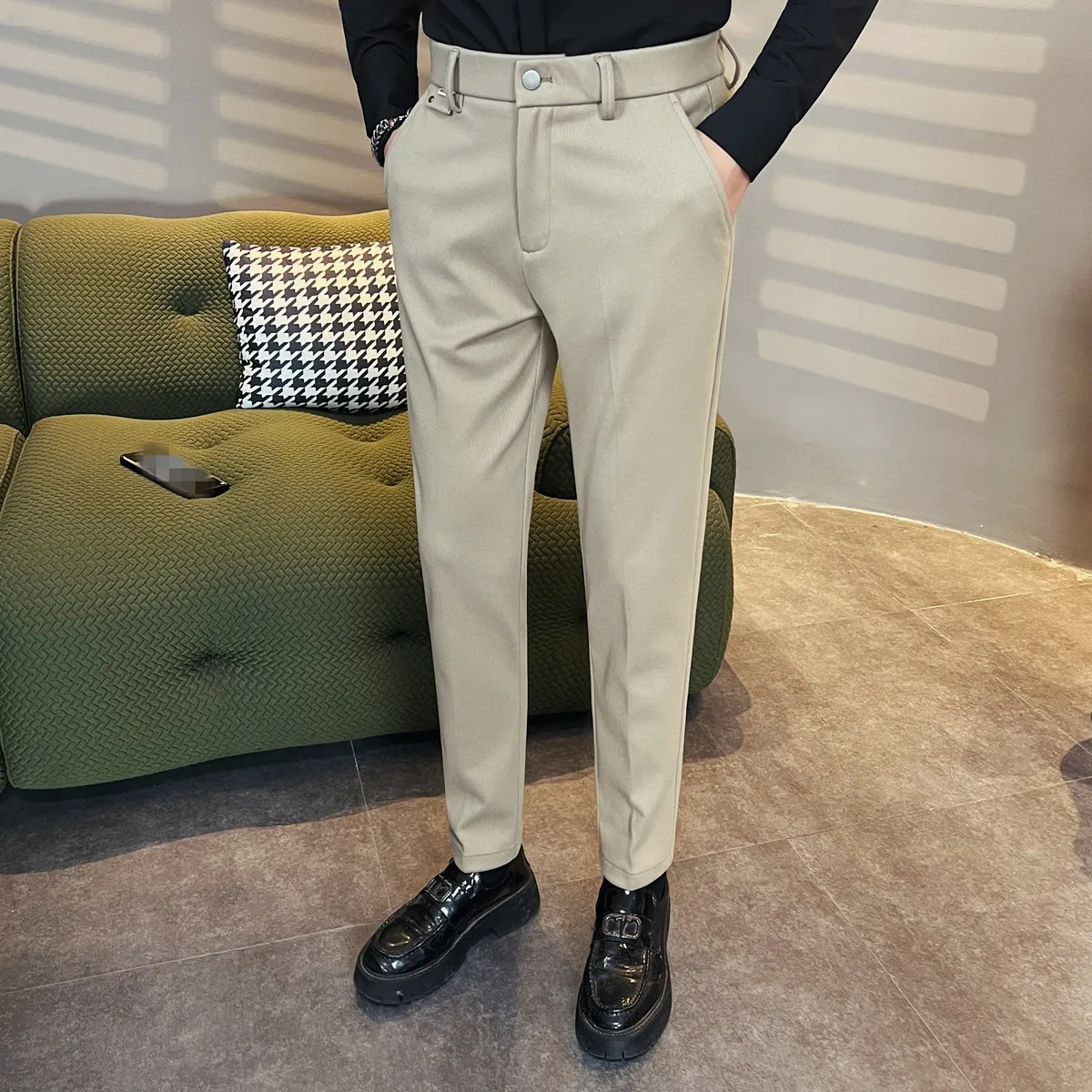 

Winter Woolen Suit Pants Men Solid Colored Thick Warm Casual Business Trousers Wedding Groom Social Suit Pant Men Clothing