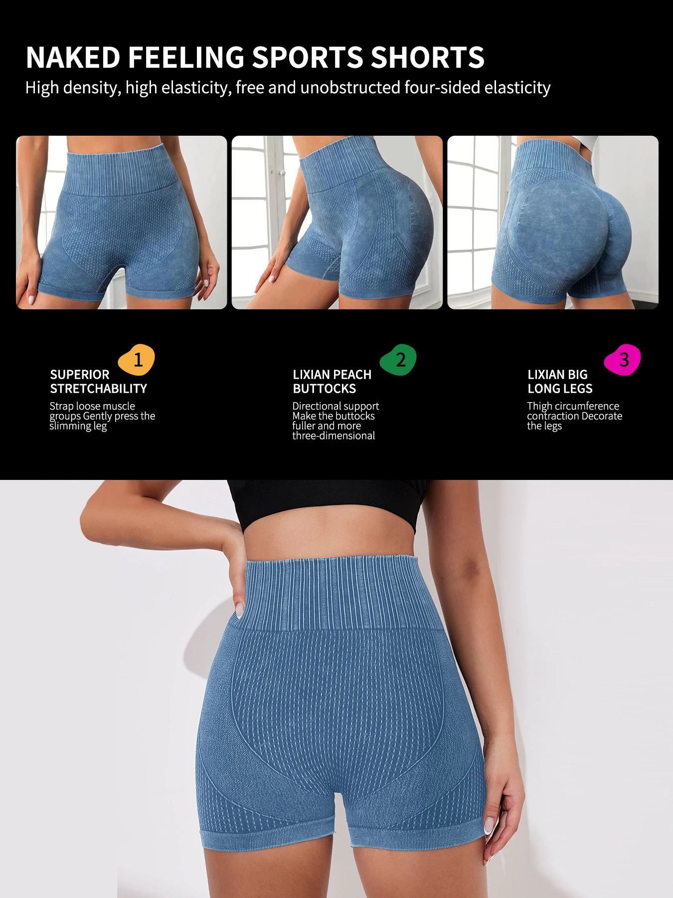 Tight, High Waisted, Sexy Peach Quick Drying, Breathable Yoga Pants, WOMEN'S Running, Sports, and Fitness Three Point Shorts