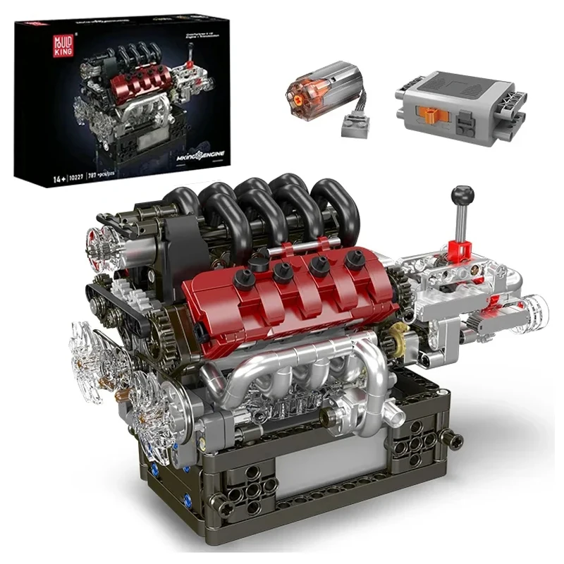 Mould King 10227 Technisches Automotorspielzeug Der motorisierte V8-Motor + Getriebe-Baustein-Ziegel-Set für Kinder, Weihnachtsgeschenk