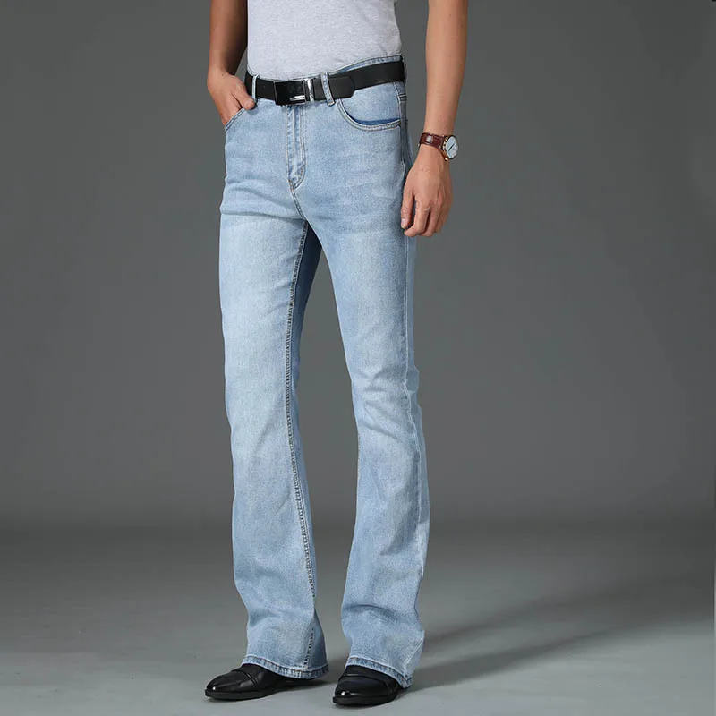 Jeans svasati da uomo Boot Cut Leg svasato Designer maschile Jeans classici in denim Jeans svasati larghi elasticizzati a vita alta Jeans blu scuro