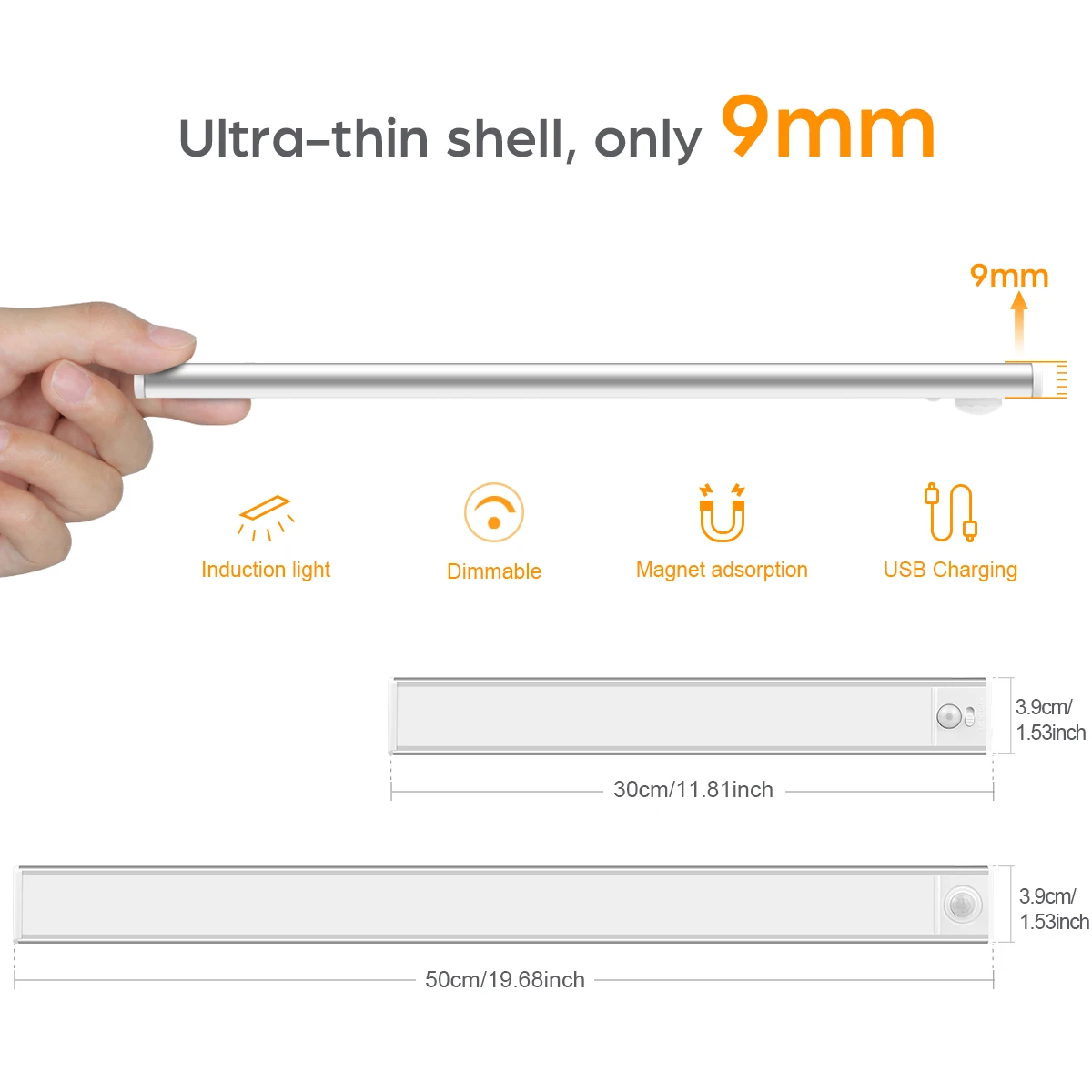 30/50cm LED Motion Sensor Cabinet Light Ultra Thin Rechargeable Night Sensor Lamp 3 Color Adjustable Induction Detector Lamp