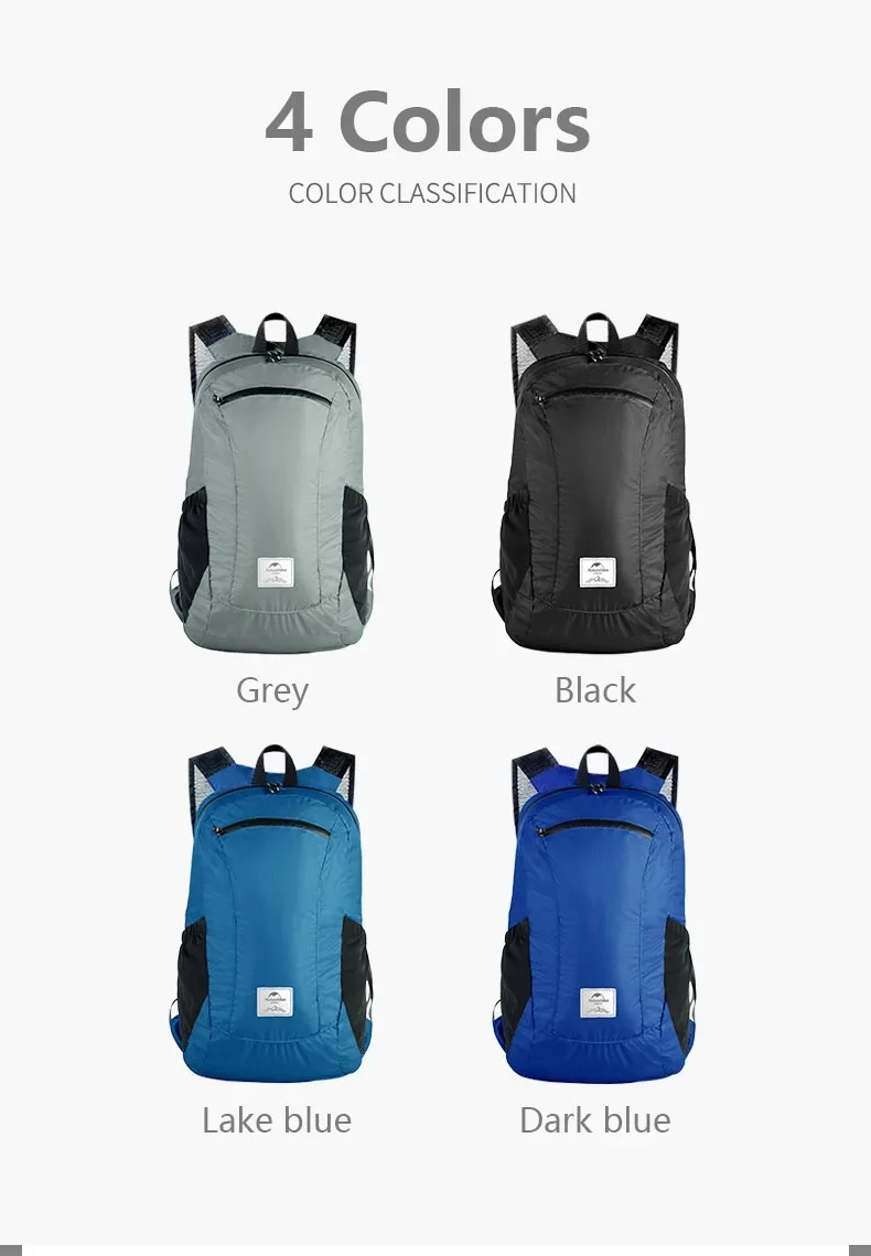 Naturehike Ultra Leichter 18L Camping Rucksack Tragbare Wasserdichte Nylon Taschen Mann Outdoor Wandern Sport Reise Rucksack – Detail 12
