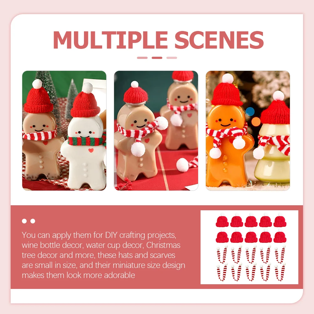 20 Pcs Mini Scarves Christmas Hat Scarf Miniature Gift Santa Bottle Knitting Wool Xmas Party Ornament Baby