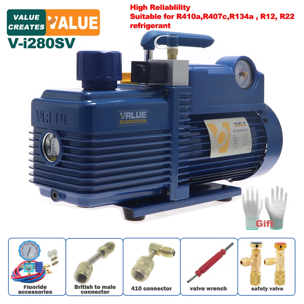 

VALUE V-i280SV Vacuum Pump 220V 750W 14.4m/h 2 Stage Refrigerant Air Conditioning Vacuum Pump R410 Refrigerant Vacuum Pump