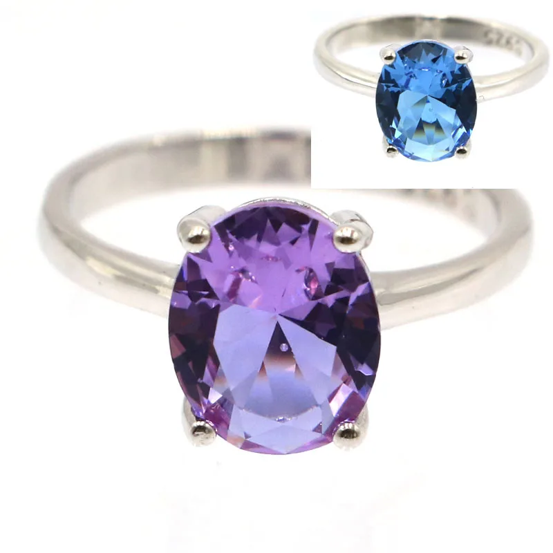 

10x8mm Jazaz Lovely Cute 2.4g Color Changing Alexandrite Topaz Golden Citrine 925 Solid Sterling Silver Rings