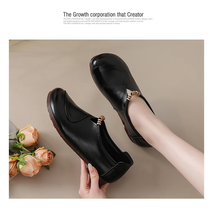 Ethnische V-Ausschnitt Perlenbesetzte Ballerinas Damen Schlichte Vintage Echtleder Mokassins Slip-On Loafer Elegante Alltagsschuhe für Mütter – Detail 10