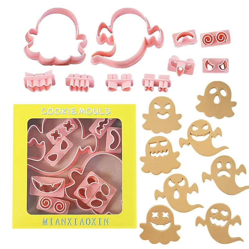 10pcs/set Halloween Cookie Cutters Pumpkin Expressions Cookie Mold Pack Of 10 Biscuit Cutters Food-Grade Stamps For Party Baking