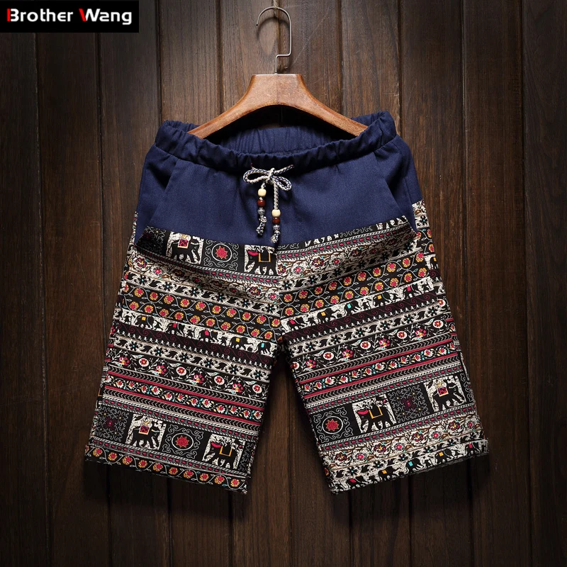 남성용 편안한 버뮤다 반바지, 루즈하고 편안한 스트레이트 플로럴 하와이안 캐주얼 리넨 반바지, 브랜드, 2023 여름 신상