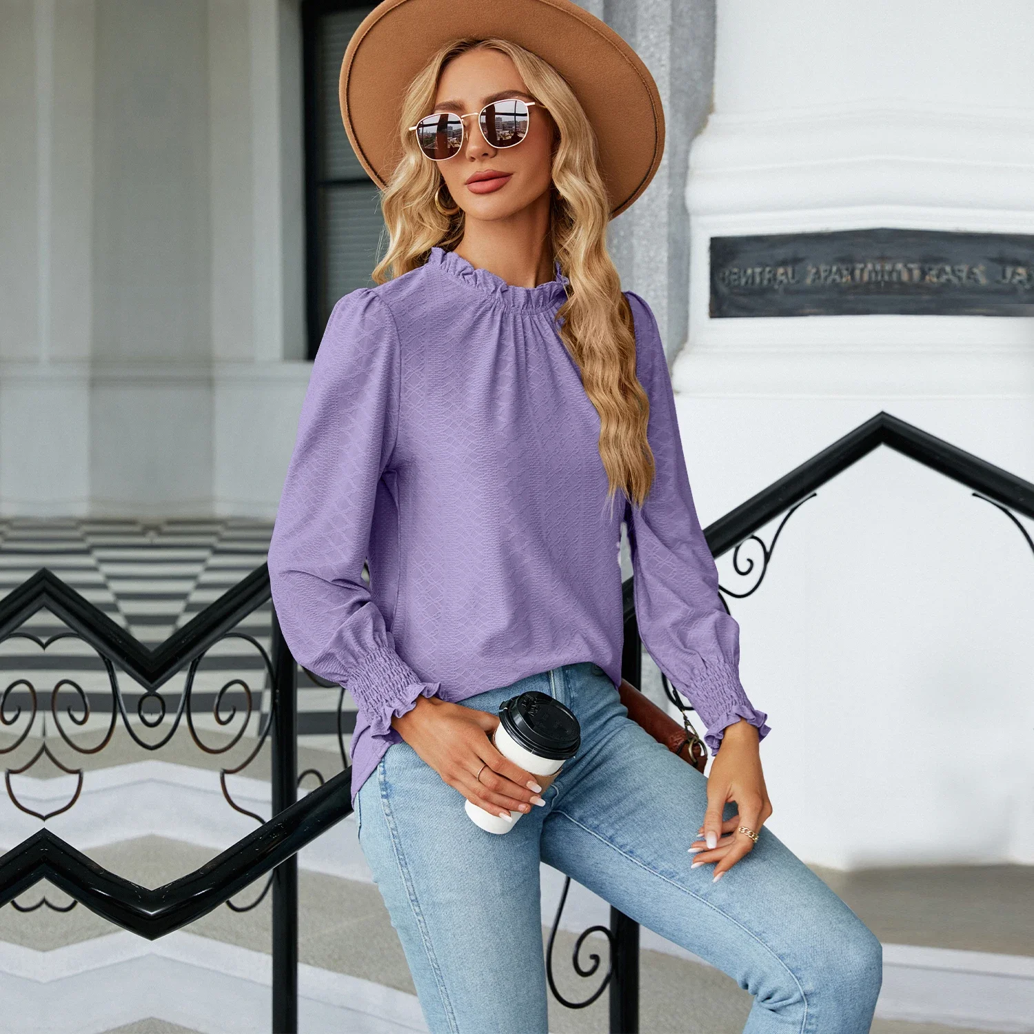 

Women's Shirts and Blouses for Women Elegant Tops Long Sleeve Shirring Korean Popular Clothes Green Woman Clothing Trend 2024