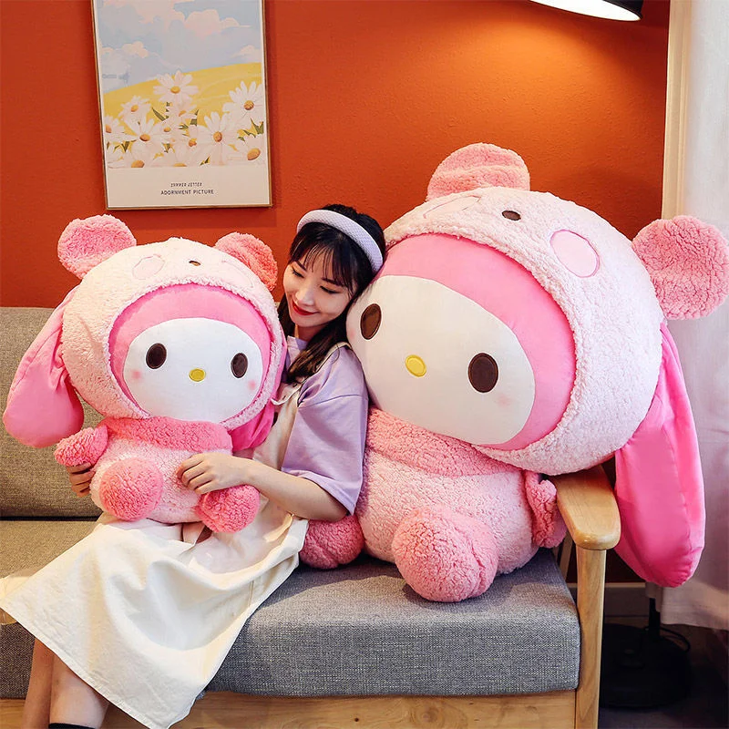 Oversized Sanrio Mymelody Transformeren In Een Panda Sierkussen Plushie Gevulde Kawaii Pop Knuffel Kuromi Hellokitty Pluche Gift