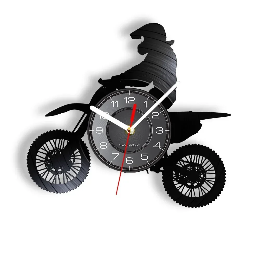 Mtx Mototrax Motocrosser Shadow Art Wall Clock Off Road Professional Motorcyclist Vinyl Record Vintage Bedroom Driving Decor