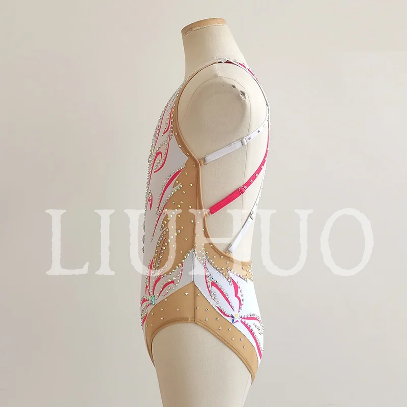 Synchronized Swimming Suit With Rhinestones Swimsuit Girls Competition Suit White BD8173 - view 2