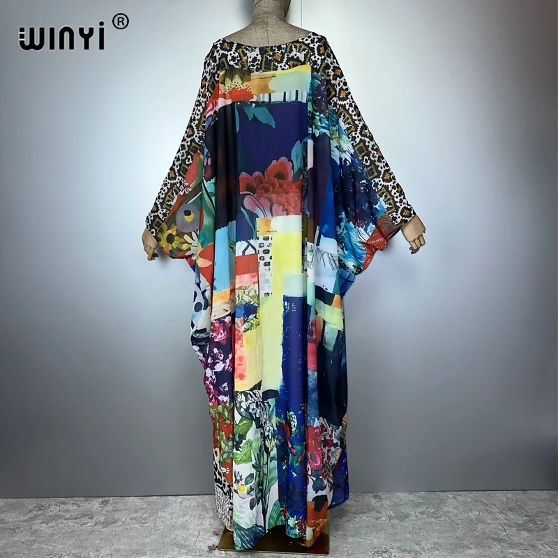 WINYI Africa boho print Kimonos loose dresses for woman Cardigans beach outfits kaftan beach cover up evening dress maxi coat