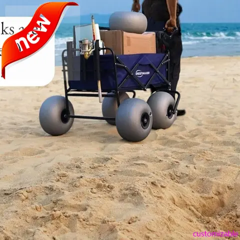 New-Beach Cart with 13" Balloon Wheels, Collapsible Beach Wagon with Big Wheels for Sand, Pump Included (Beach Wagon)