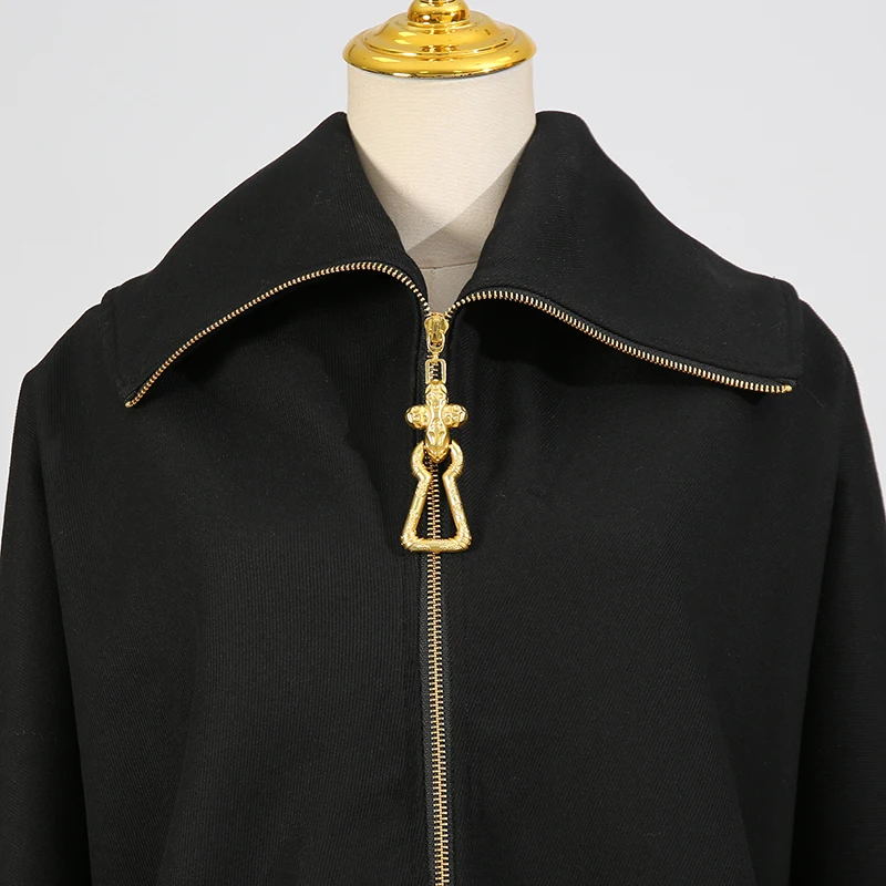KBQ Giacca ampia con cerniera impiombata solida per donna Risvolto Manica lunga Design ampio Giacche casual Femsle Moda estiva Nuovi vestiti