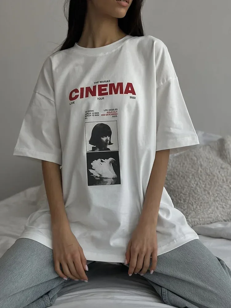 Blesyuki-camisetas con estampado gótico para mujer, camisetas informales holgadas que combinan con todo, ropa de calle para mujer, Tops de gran tamaño 2024