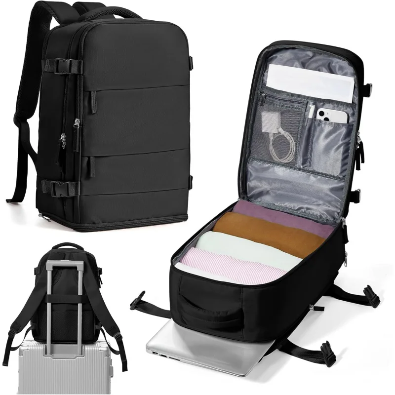سفر للنساء والرجال، حقيبة ظهر للكمبيوتر المحمول مقاس 14 بوصة معتمدة من شركة الطيران، حقيبة أمتعة مقاومة للماء مع Sho