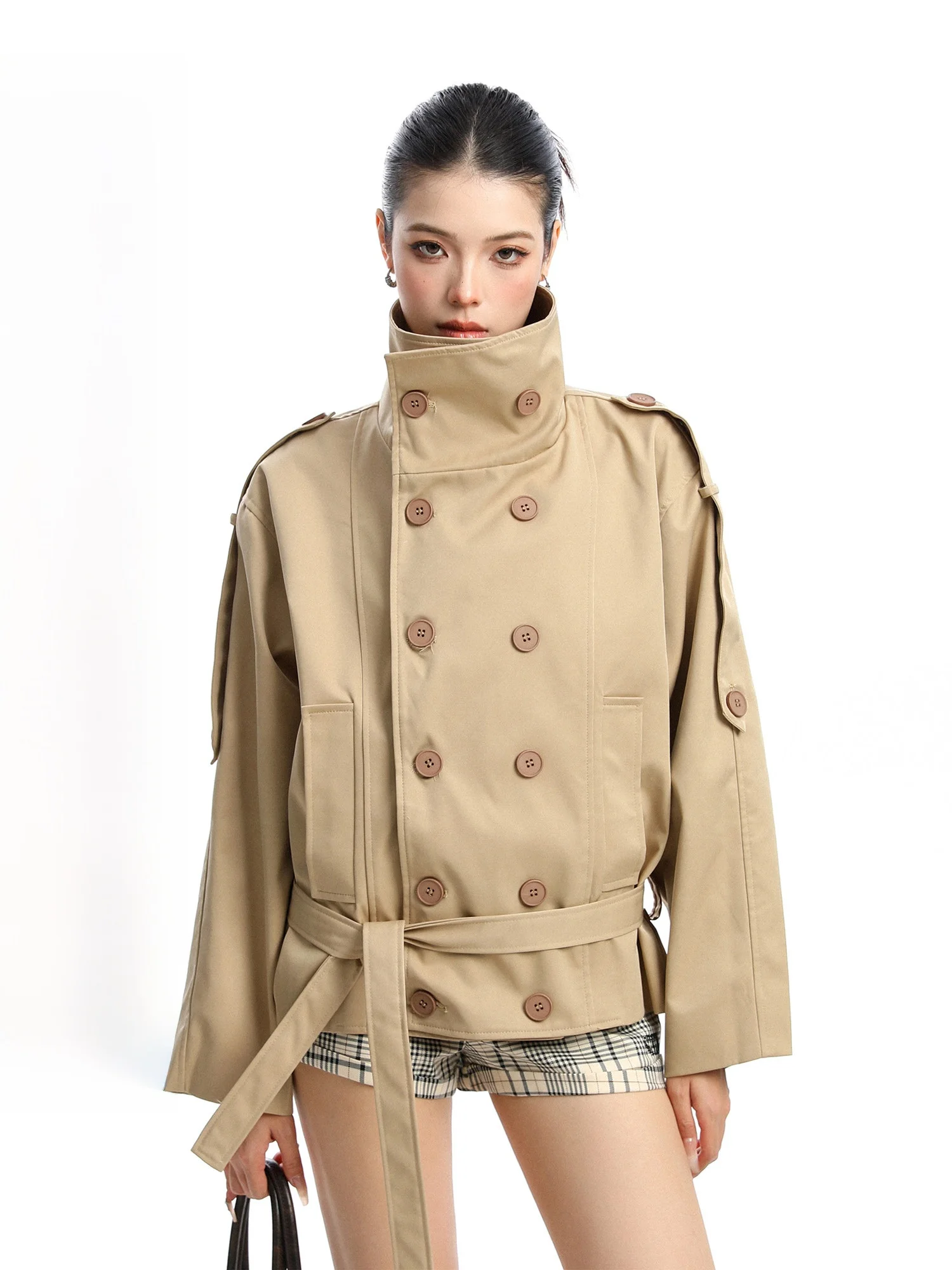 

Korean Sle ort Double-Breasted Windbreaker Women's Autumn Winter Dstring Waist Slimming High-Quali Outerwear