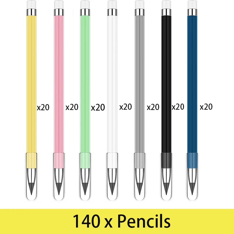 

140Pcs HB Pen Inkless infinity Pencil Unlimited Writing No Ink Painting Sketch Tool School Office Supplies Gift for Kid