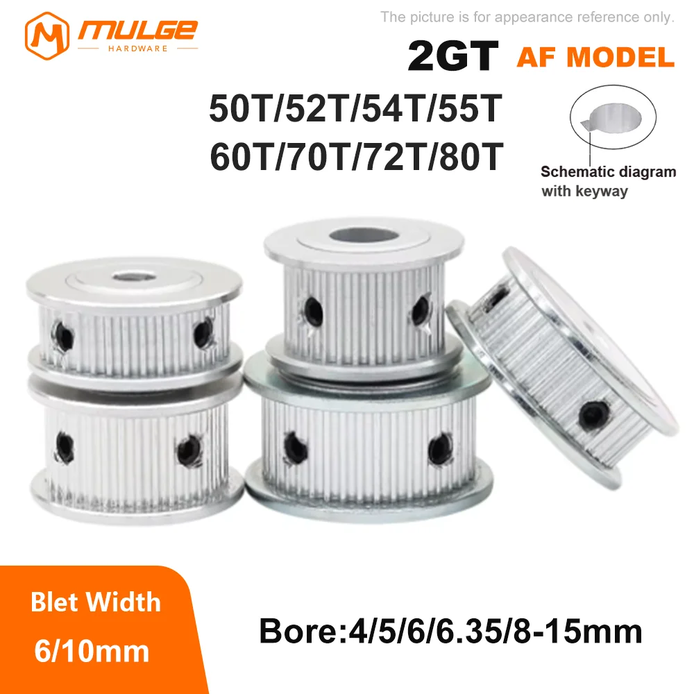 

Pulleys 2GT Pulley Wheel 50T 52T 54T 55T 60T 70T 72T 80Teeth Timing belt Width 6/10mm Timing Belt pulley 3d printer