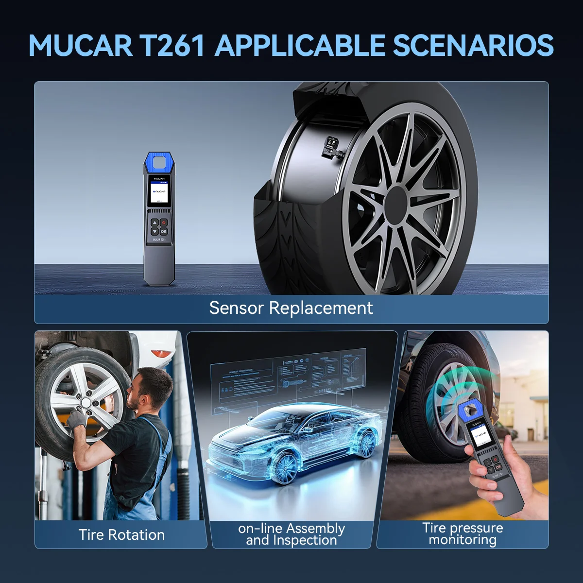 

MUCAR T261 TPMS Tire Sensor Activation Learning Programming Universal 315MHz 433MHz Car Tire Pressure Diagnostics Tools
