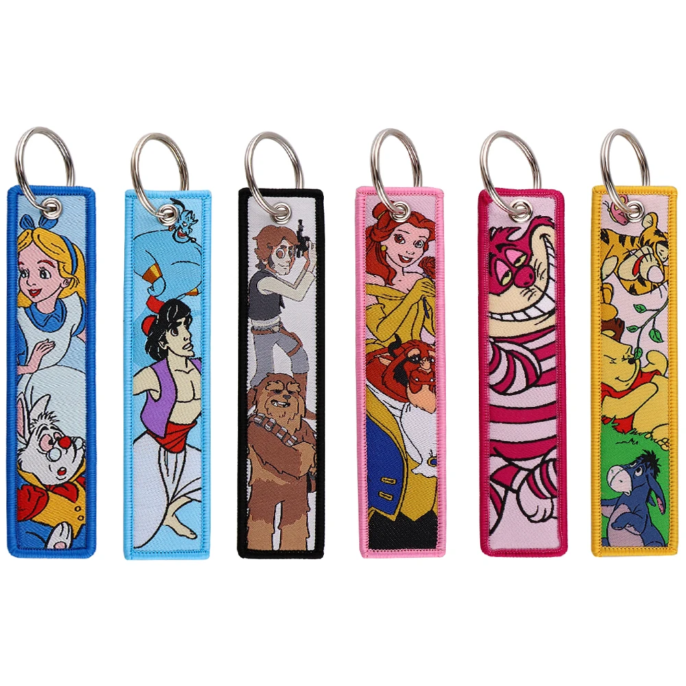 The Beauty and The Beast Key Tag Embroidery Jet Tag Cute Keyring Motorcycles Cars Keychain Key Holder Accessories Gifts 1PCS