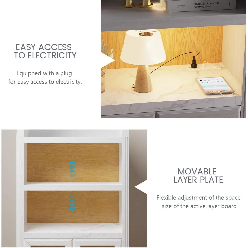 Armadietto da bar ad arco vintage da 72 pollici con ripiani, ripiani regolabili e presa di corrente per vino e bevande