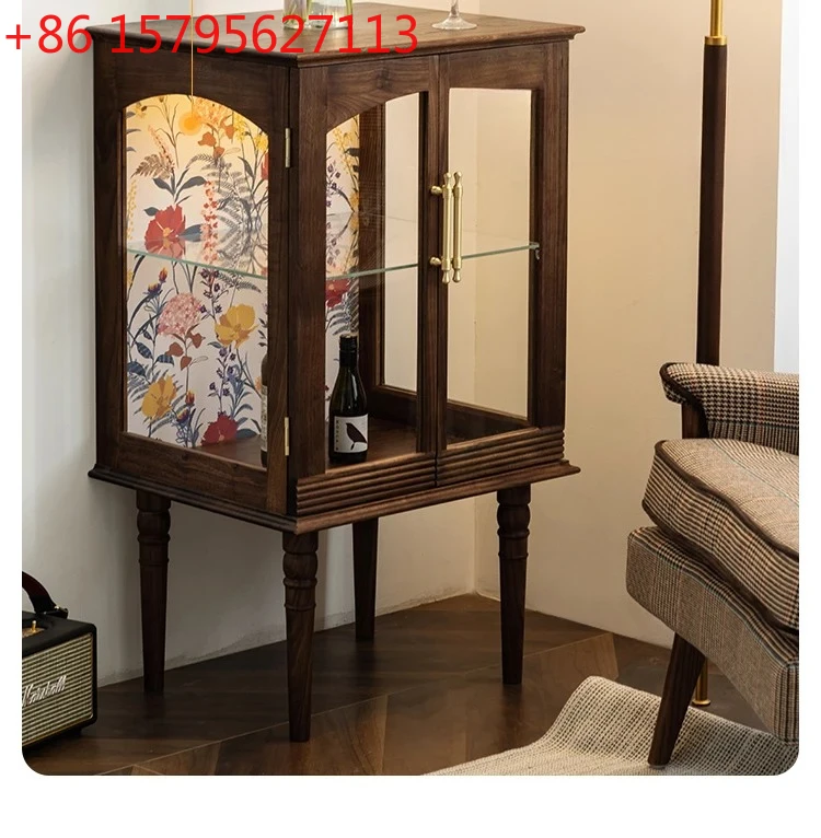 

Ретро стеклянная витрина для гостиной, черный орех, твердая древесина, дизайнерский стиль, элитный креативный стиль