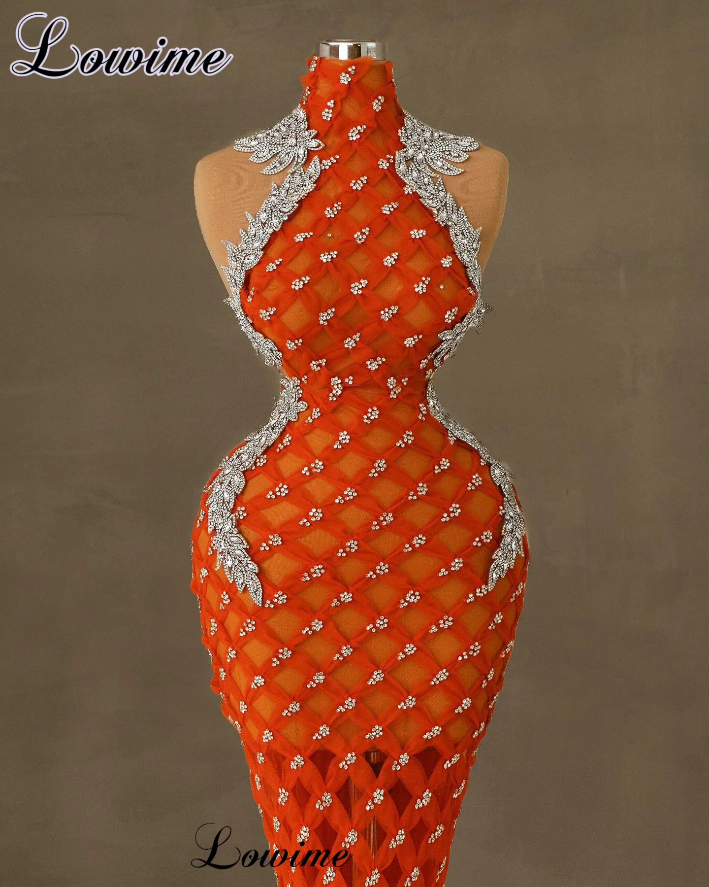 2024 New Fashion Orange Celebrity Dresses Mermaid High Neck Crystals Evening Gowns Vestidos De Gala Formal Occasion Dresses