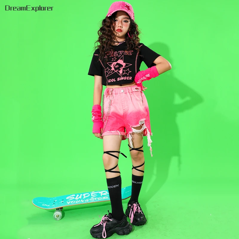 Girls Hip Hop Crop Top Lovely Cargo Pants Child Solid Shorts Streetwear Clothes Sets Kids Plaid Skirt Street Dance Jazz Costumes