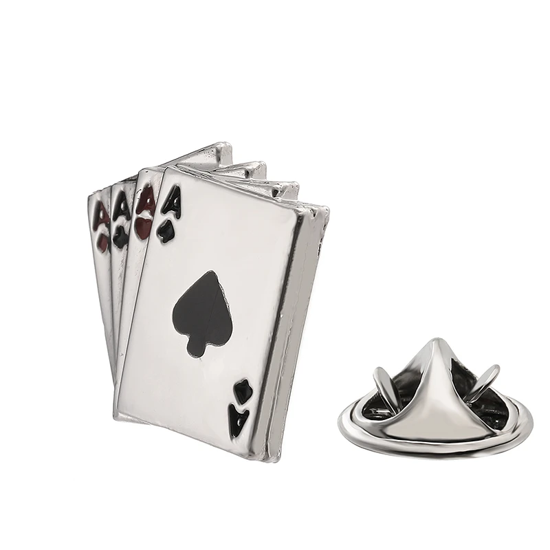 High quality French Brooch men\'s wedding classical Steel color playing card collar pin clothing accessories jewelry wholesale