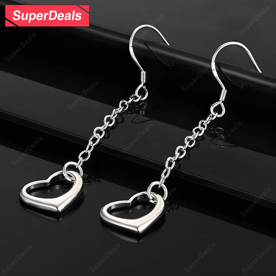 

Superdeals 925 Sterling Silver Heart Drop Earrings Women Sweet Romantic Wedding Engagement Party Fashion Charm Jewelry Gift